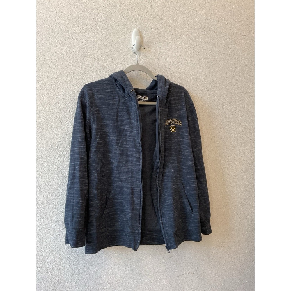 New Era Women's Dark Blue Navy Milwaukee Brewers Baseball Zip Hoodie L‎ - Picture 3 of 13